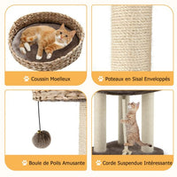 Tiragraffi per gatti 45 x 45 x 104 cm con corda per appendere pompon e tiragraffi avvolti in sisal naturale per gatto/gattino 20_0001609