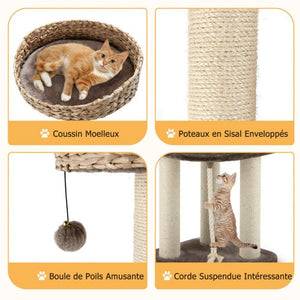 Tiragraffi per gatti 45 x 45 x 104 cm con corda per appendere pompon e tiragraffi avvolti in sisal naturale per gatto/gattino 20_0001609