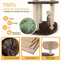 Tiragraffi per gatti 45 x 45 x 104 cm con corda per appendere pompon e tiragraffi avvolti in sisal naturale per gatto/gattino 20_0001609