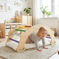 Arco arrampicata per bambini con cuscino scala montessori 3-in-1 per arrampicata, Arco giocattolo in legno-Arrampicate e scivoli
