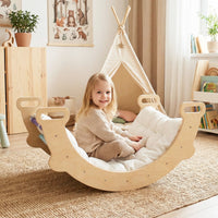 Arco arrampicata per bambini con cuscino scala montessori 3-in-1 per arrampicata, Arco giocattolo in legno-Arrampicate e scivoli