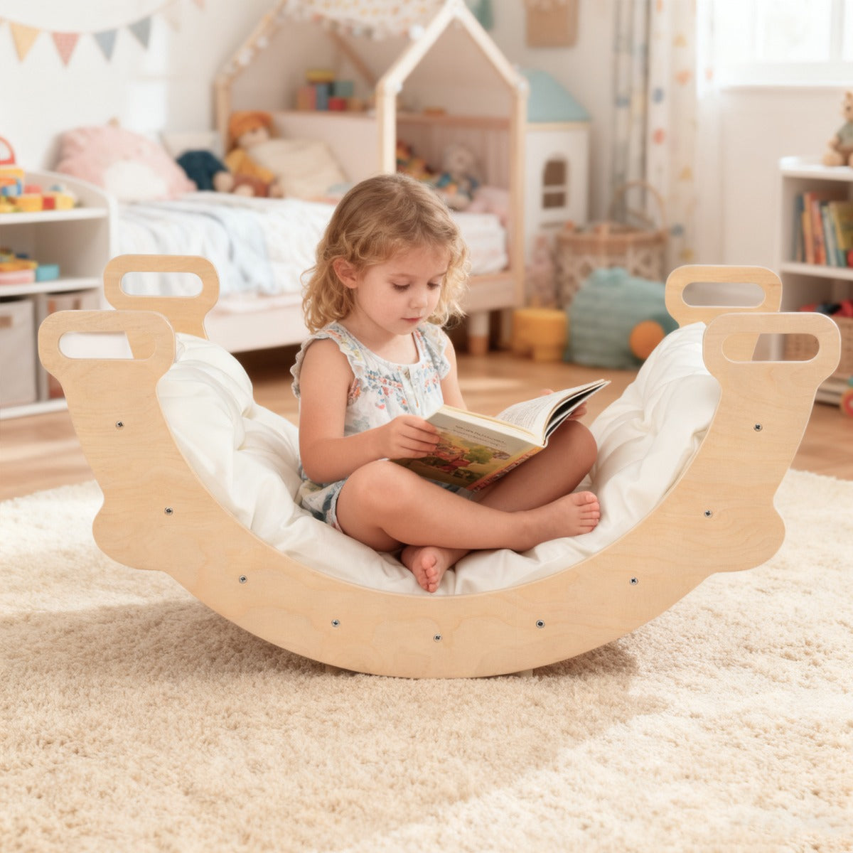 Arco arrampicata per bambini con cuscino scala montessori 3-in-1 per arrampicata, Arco giocattolo in legno-Arrampicate e scivoli