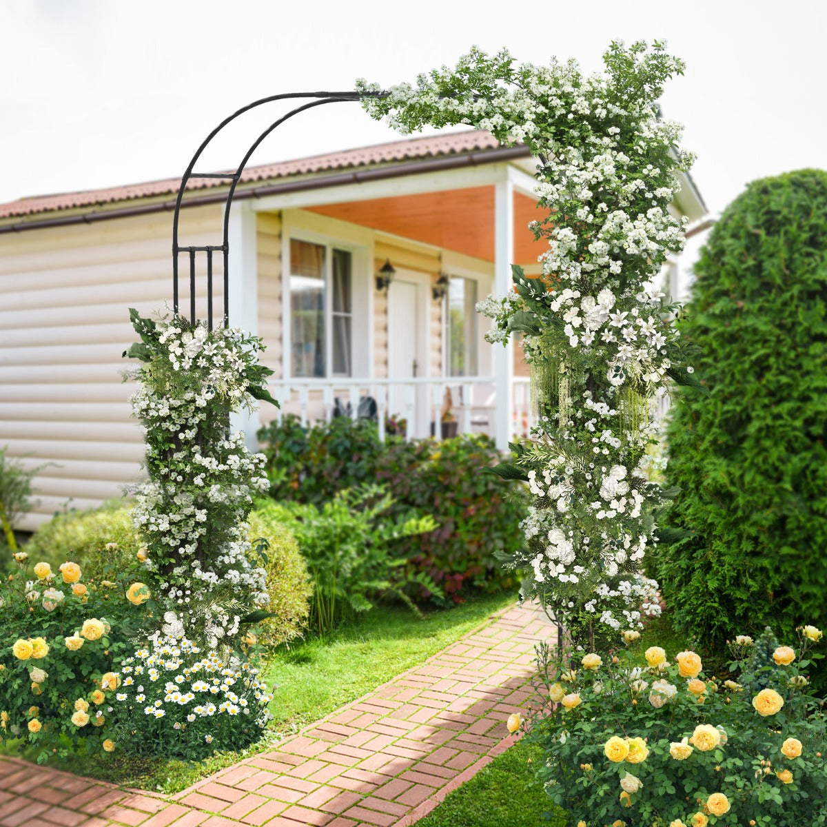 Arco da giardino con graticcio per piante rampicanti-Arco metallico da esterno 153 cm x 240 cm
