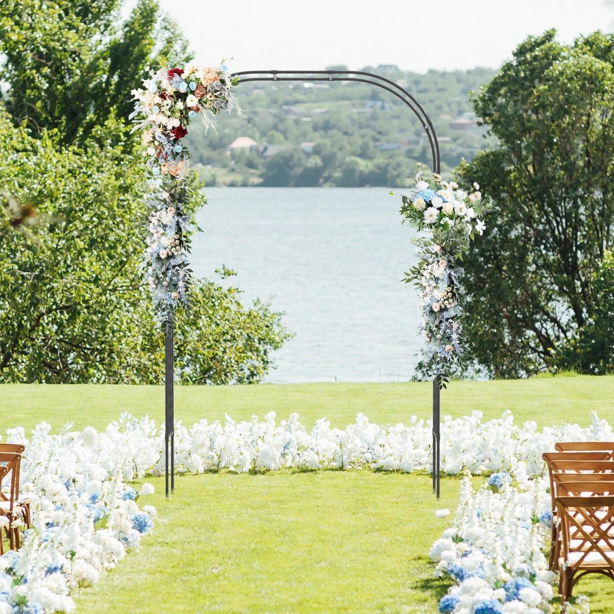 Arco da giardino con graticcio per piante rampicanti-Arco metallico da esterno 153 cm x 240 cm