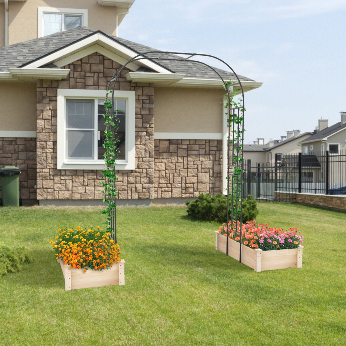 Arco da giardino con graticcio per piante rampicanti-Arco metallico da esterno 153 cm x 240 cm