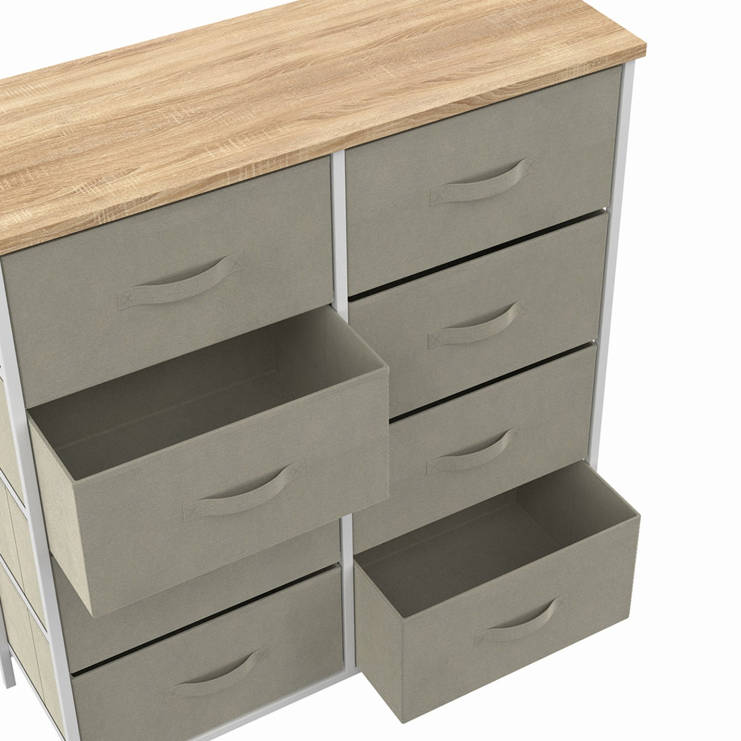 IDMarket - Arcón de 8 cajones en tejido ALTA 80 cm gris claro con tapa efecto madera