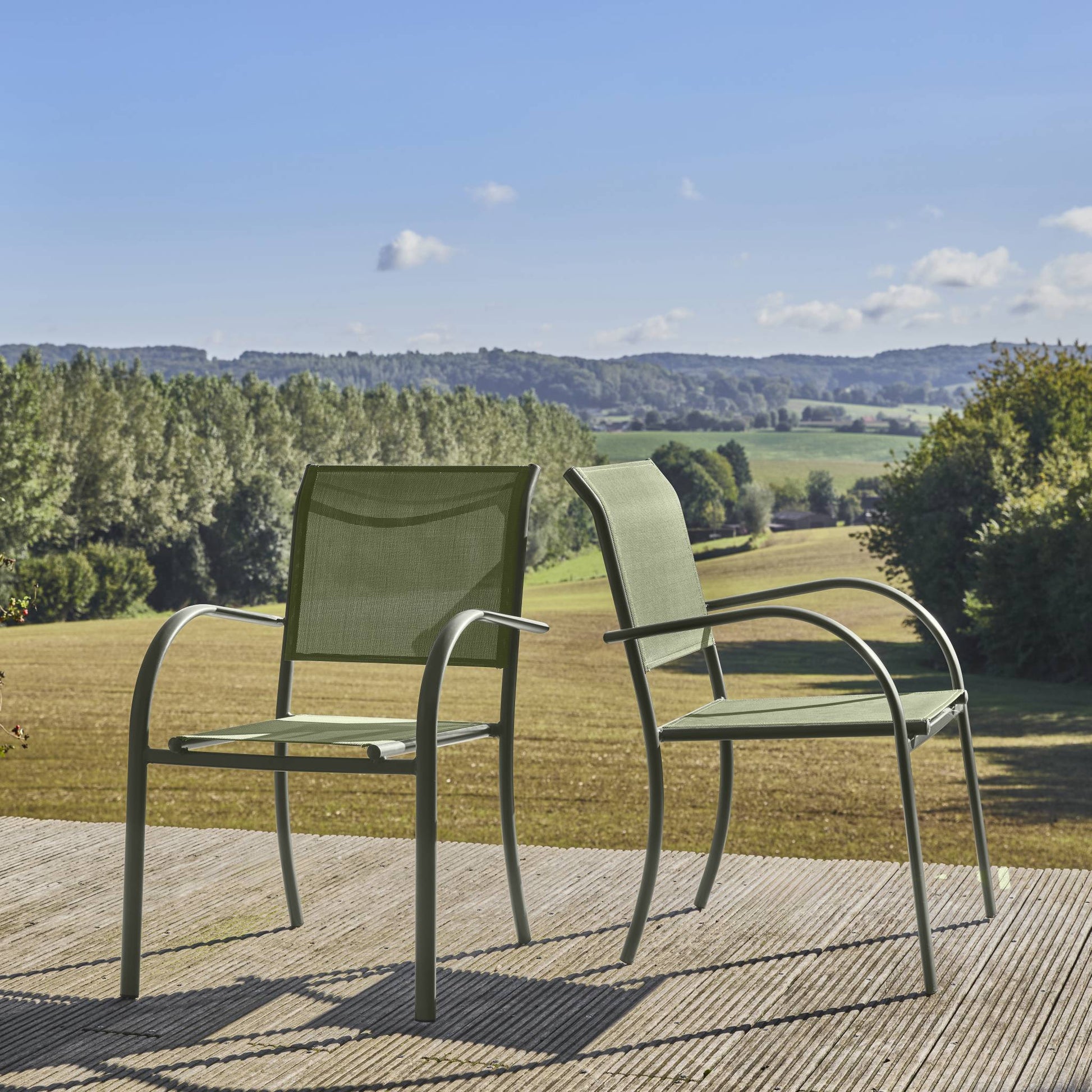 Set 2 poltrone da giardino in alluminio e textilene, verde kaki