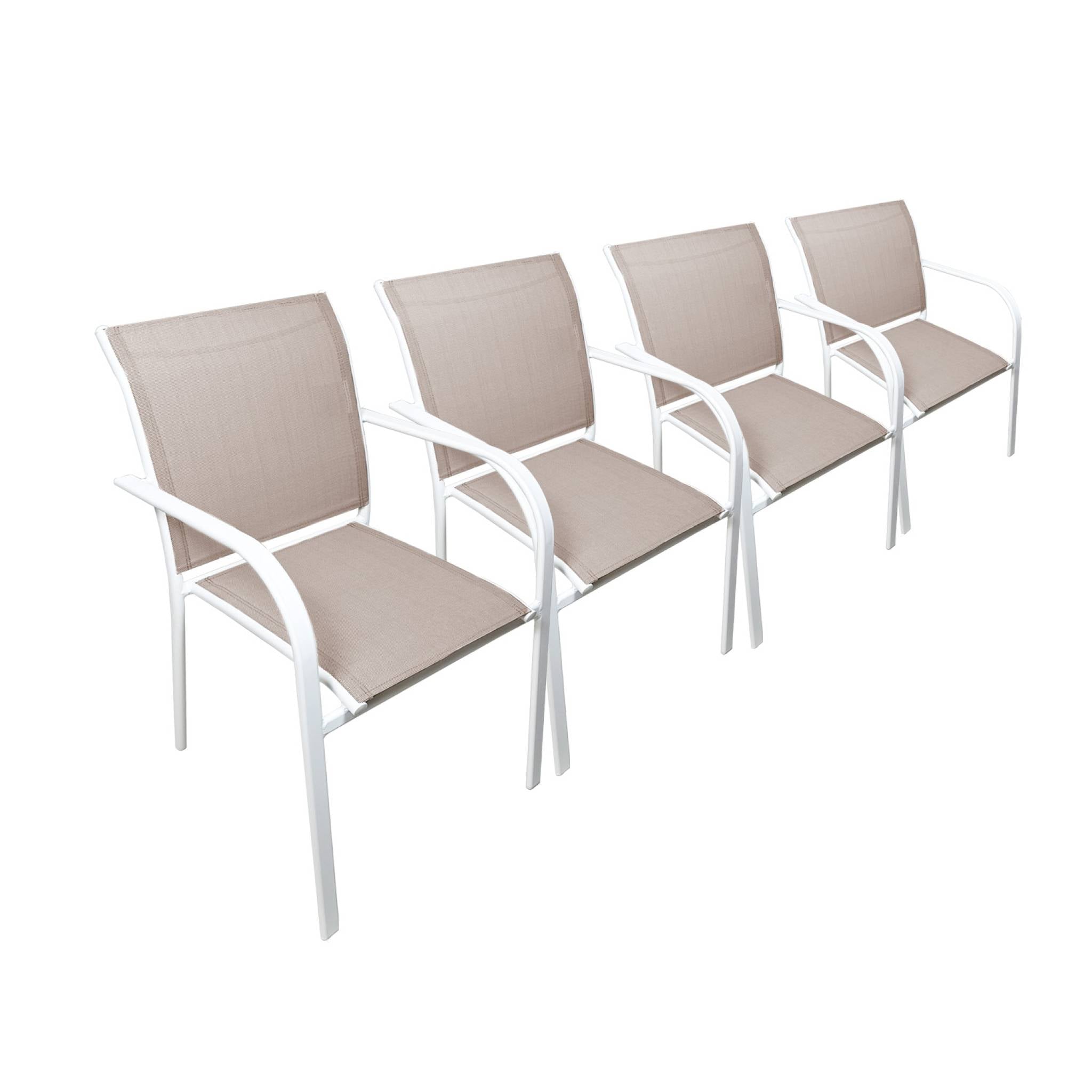Set di 4 poltrone da giardino in alluminio e textilene, bianco