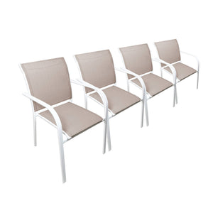 Set di 4 poltrone da giardino in alluminio e textilene, bianco