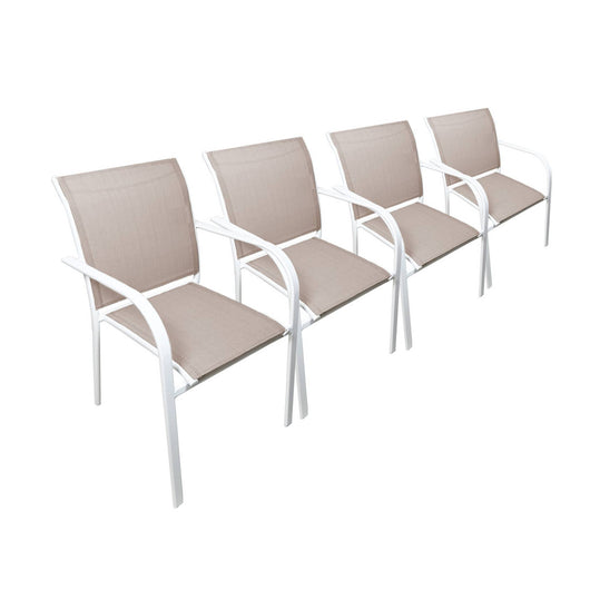 Set di 4 poltrone da giardino in alluminio e textilene, bianco