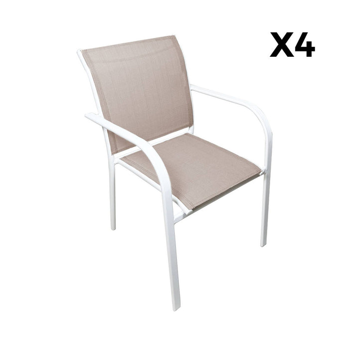 Set di 4 poltrone da giardino in alluminio e textilene, bianco