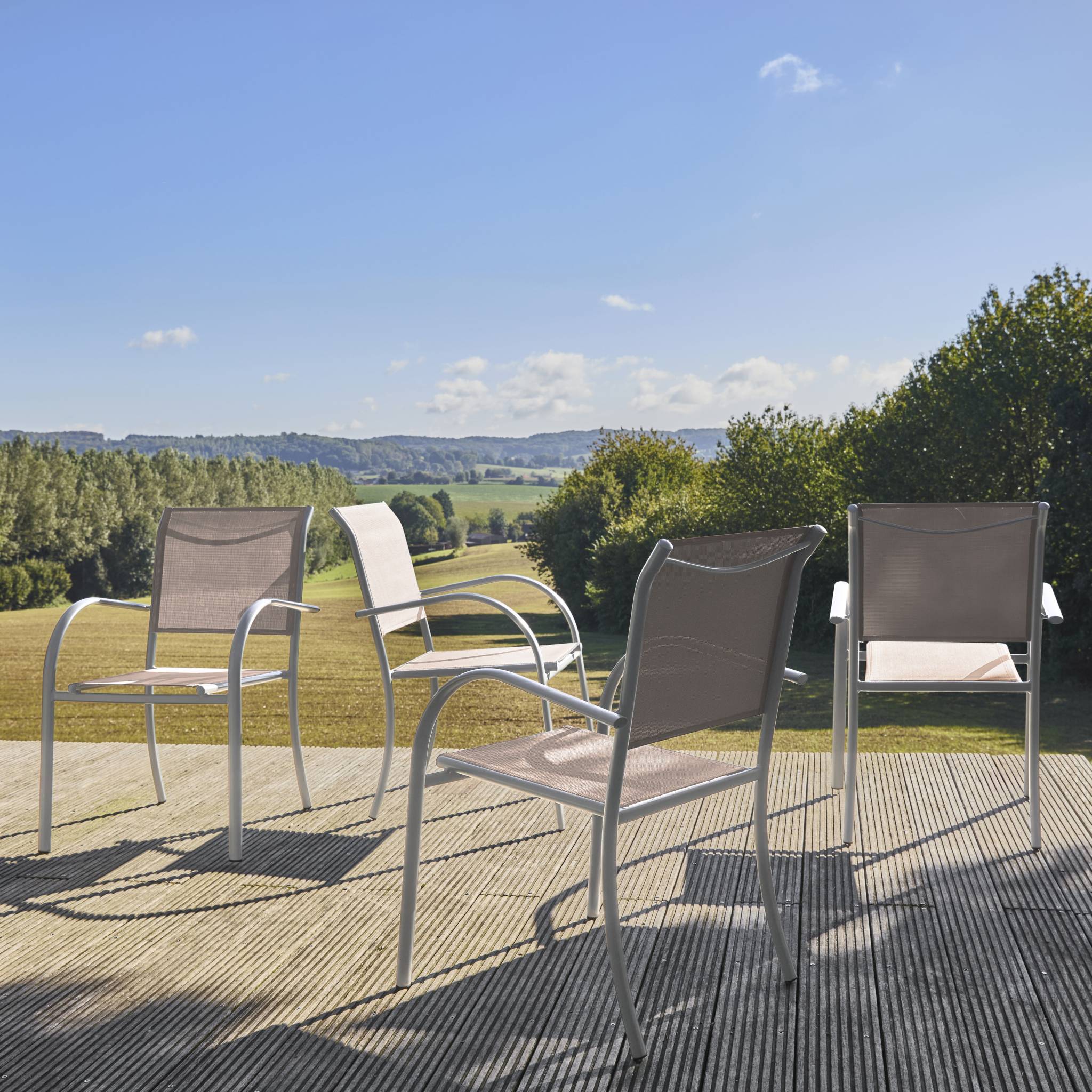 Set di 4 poltrone da giardino in alluminio e textilene, bianco