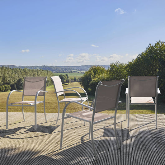 Set di 4 poltrone da giardino in alluminio e textilene, bianco