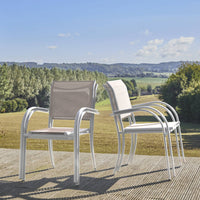 Set di 4 poltrone da giardino in alluminio e textilene, bianco