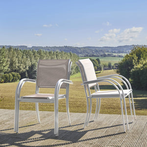 Set di 4 poltrone da giardino in alluminio e textilene, bianco