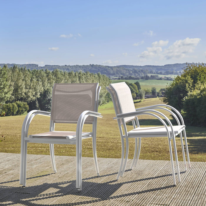 Set di 4 poltrone da giardino in alluminio e textilene, bianco