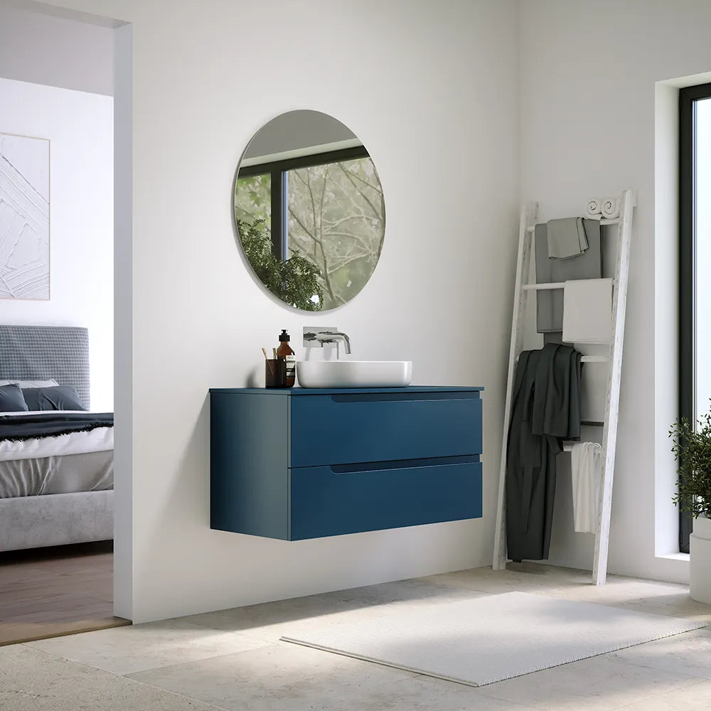 Mobile bagno sospeso 60 cm due cassetti blu zaffiro opaco con top | Ardenne