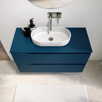 Mobile bagno sospeso 120 cm due cassetti blu zaffiro opaco con top | Ardenne