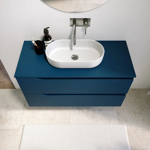 Mobile bagno sospeso 80 cm due cassetti blu zaffiro opaco con top | Ardenne