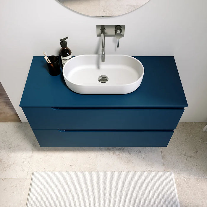 Mobile bagno sospeso 80 cm due cassetti blu zaffiro opaco con top | Ardenne