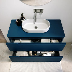 Mobile bagno sospeso 120 cm due cassetti blu zaffiro opaco con top | Ardenne