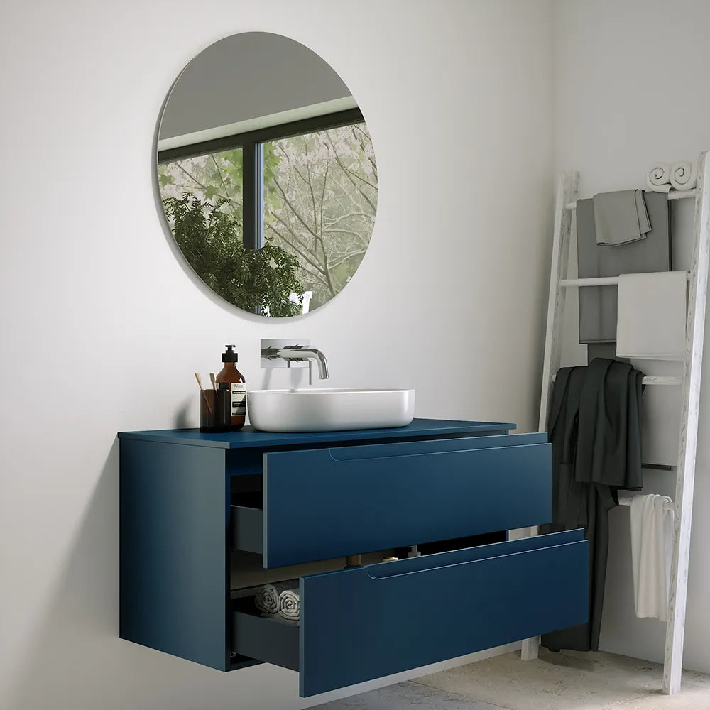 Mobile bagno sospeso 60 cm due cassetti blu zaffiro opaco con top | Ardenne