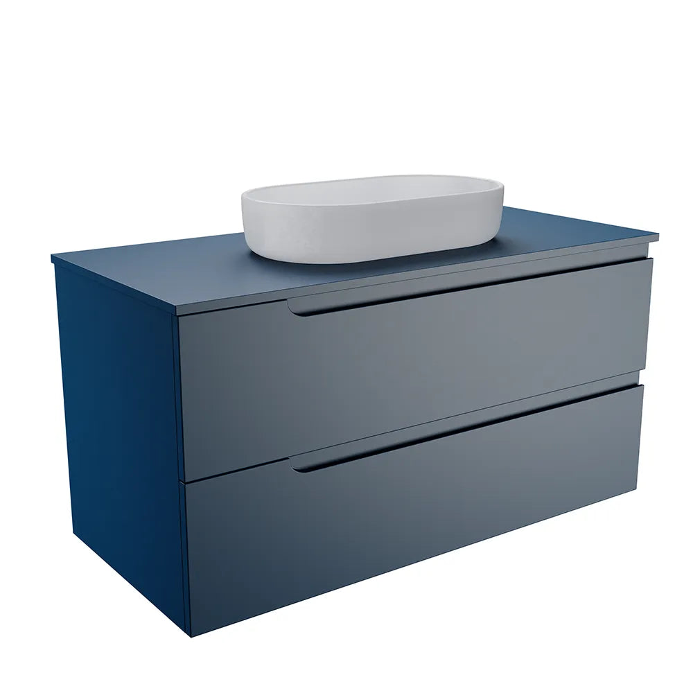 Mobile bagno sospeso 60 cm due cassetti blu zaffiro opaco con top | Ardenne