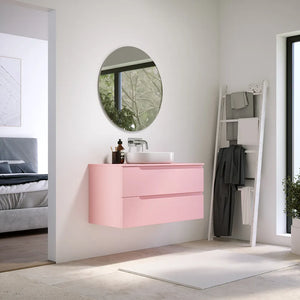 Mobile bagno sospeso 90 cm due cassetti rosa cipria opaco con top | Ardenne