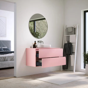 Mobile bagno sospeso 120 cm due cassetti rosa cipria opaco con top | Ardenne