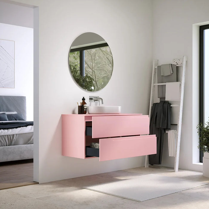 Mobile bagno sospeso 120 cm due cassetti rosa cipria opaco con top | Ardenne