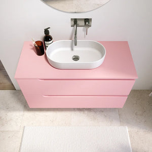 Mobile bagno sospeso 90 cm due cassetti rosa cipria opaco con top | Ardenne