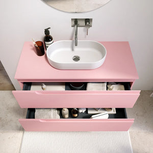 Mobile bagno sospeso 90 cm due cassetti rosa cipria opaco con top | Ardenne