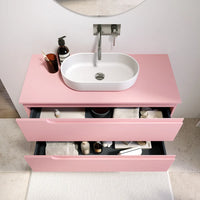 Mobile bagno sospeso 120 cm due cassetti rosa cipria opaco con top | Ardenne