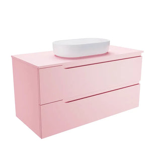 Mobile bagno sospeso 120 cm due cassetti rosa cipria opaco con top | Ardenne
