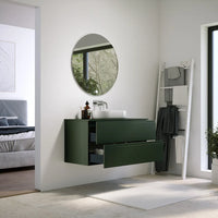 Mobile bagno sospeso 90 cm due cassetti verde foresta opaco con top | Ardenne
