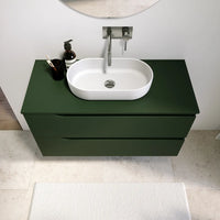 Mobile bagno sospeso 100 cm due cassetti verde foresta opaco con top | Ardenne