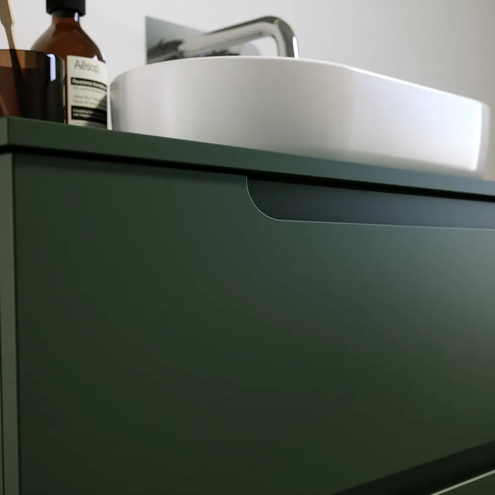 Mobile bagno sospeso 90 cm due cassetti verde foresta opaco con top | Ardenne