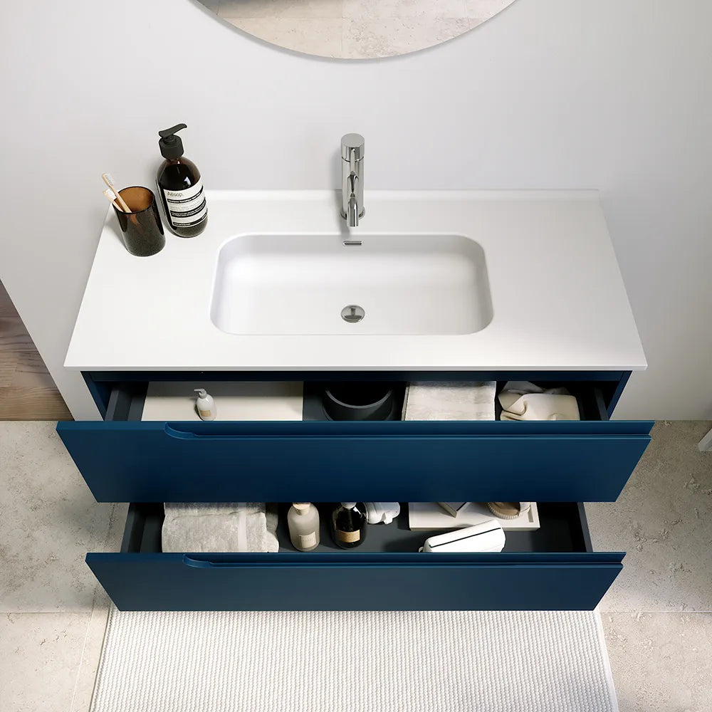 Mobile bagno sospeso 80 cm due cassetti blu zaffiro opaco con lavabo | Ardenne