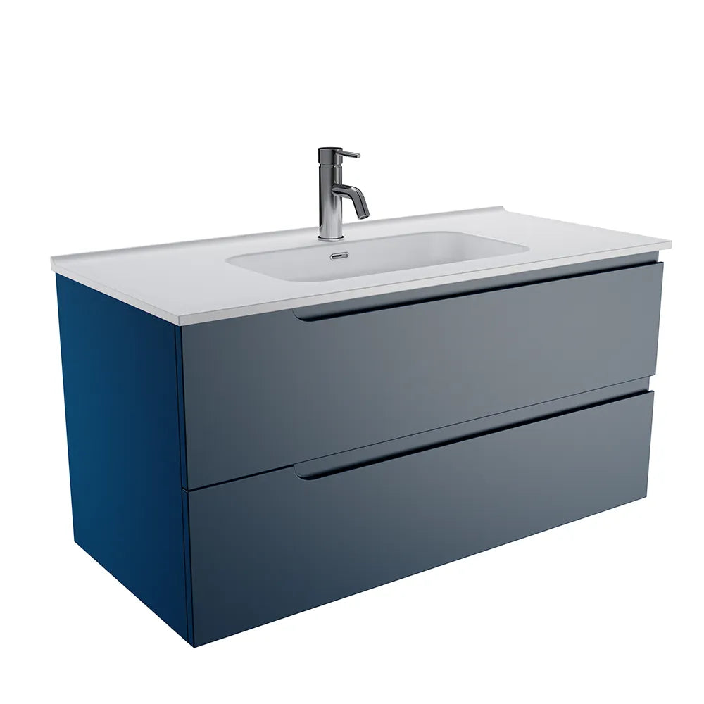 Mobile bagno sospeso 60 cm due cassetti blu zaffiro opaco con lavabo | Ardenne