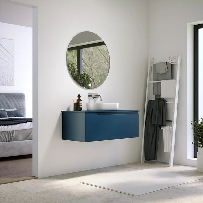 Mobile bagno sospeso 80 cm un cassetto blu zaffiro opaco con top | Ardenne