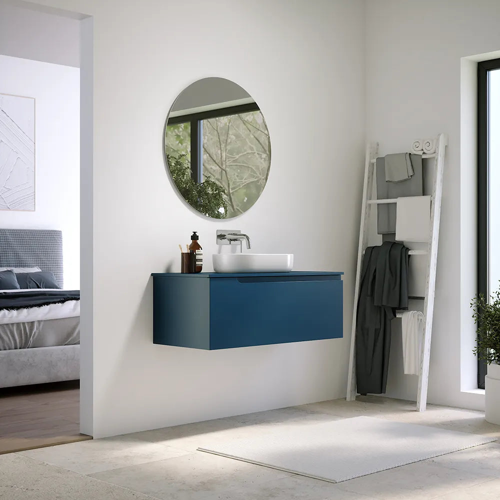 Mobile bagno sospeso 120 cm un cassetto blu zaffiro opaco con top | Ardenne