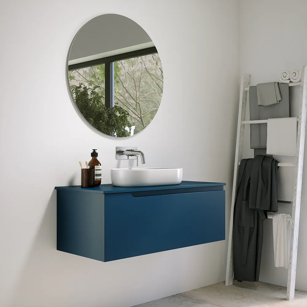 Mobile bagno sospeso 120 cm un cassetto blu zaffiro opaco con top | Ardenne