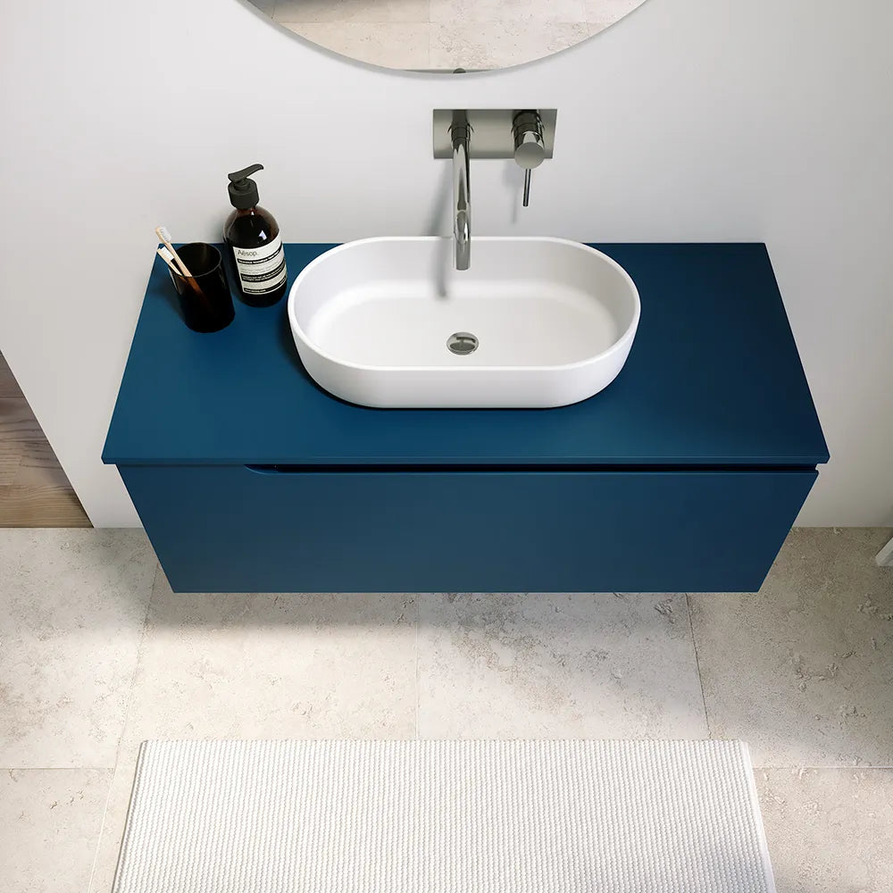 Mobile bagno sospeso 120 cm un cassetto blu zaffiro opaco con top | Ardenne