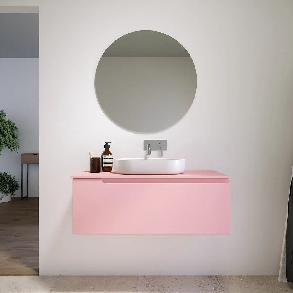 Mobile bagno sospeso 90 cm un cassetto rosa cipria opaco con top | Ardenne
