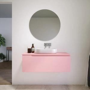Mobile bagno sospeso 90 cm un cassetto rosa cipria opaco con top | Ardenne
