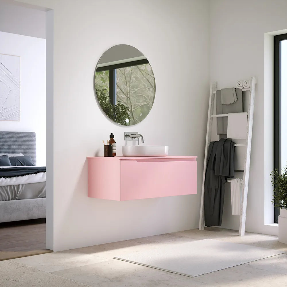 Mobile bagno sospeso 90 cm un cassetto rosa cipria opaco con top | Ardenne