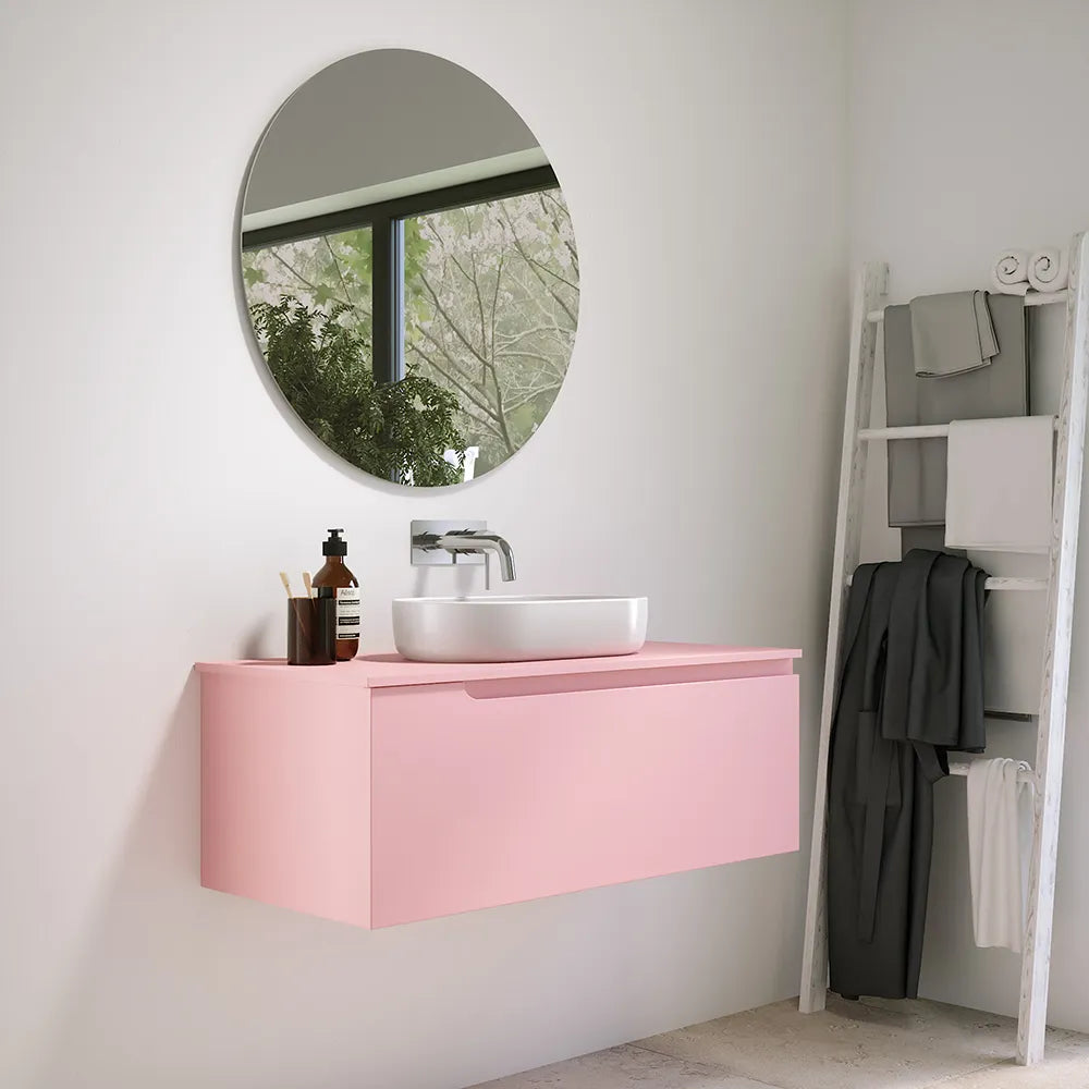 Mobile bagno sospeso 90 cm un cassetto rosa cipria opaco con top | Ardenne