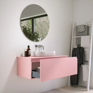 Mobile bagno sospeso 90 cm un cassetto rosa cipria opaco con top | Ardenne