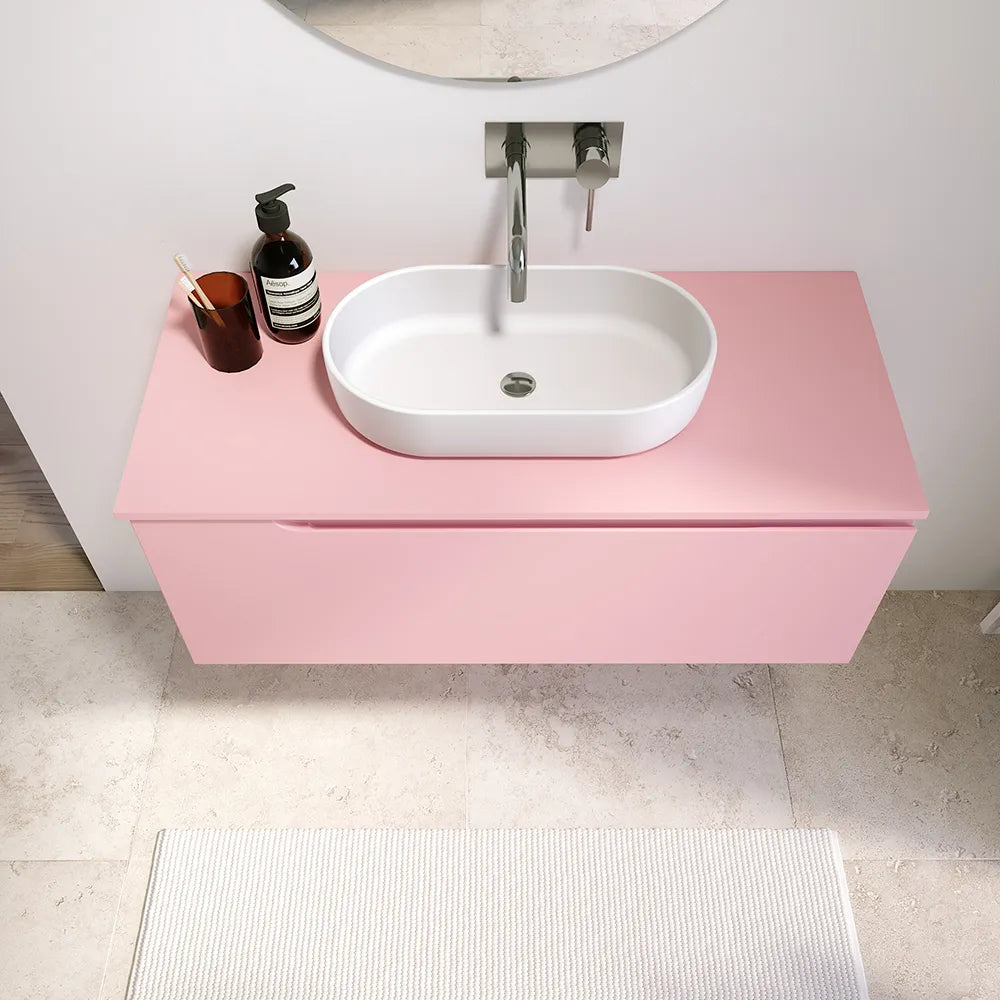 Mobile bagno sospeso 100 cm un cassetto rosa cipria opaco con top | Ardenne