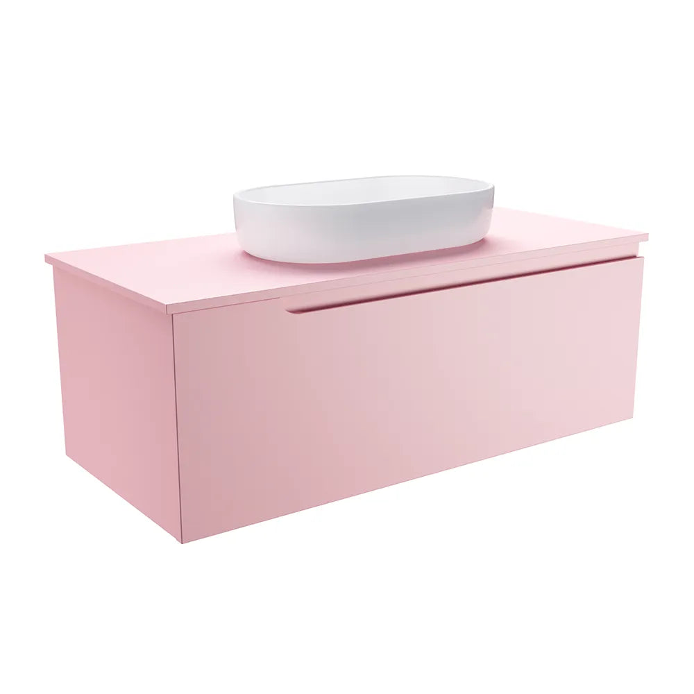 Mobile bagno sospeso 90 cm un cassetto rosa cipria opaco con top | Ardenne